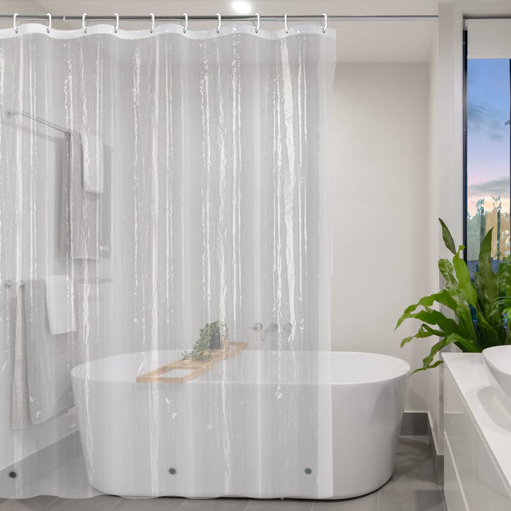 YISURE Extra Long Extra Wide Shower Curtain Liner 200x240cm, PEVA Shower Curtain with Magnetic Bottom, Plastic Hooks 79"x94"