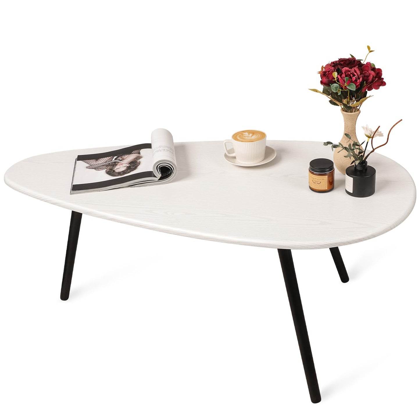 WDSHIYI Large Oval Coffee Table Espresso Wood Mid Century Modern Unique Retro Farmhouse - Contemporary Triangle Small Table for Living Room