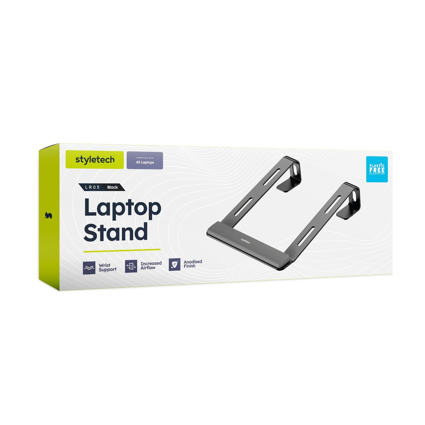 styletech Laptop Riser Stand, Super Durable with Wrist Support, Increased Airflow and Anodised Finish (Grey)