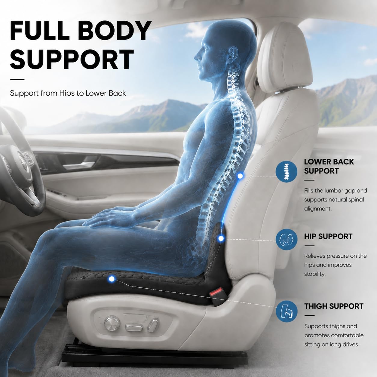 LALOSHI Car Seat Cushion with Lumbar Support, Memory Foam Ergonomic Comfort