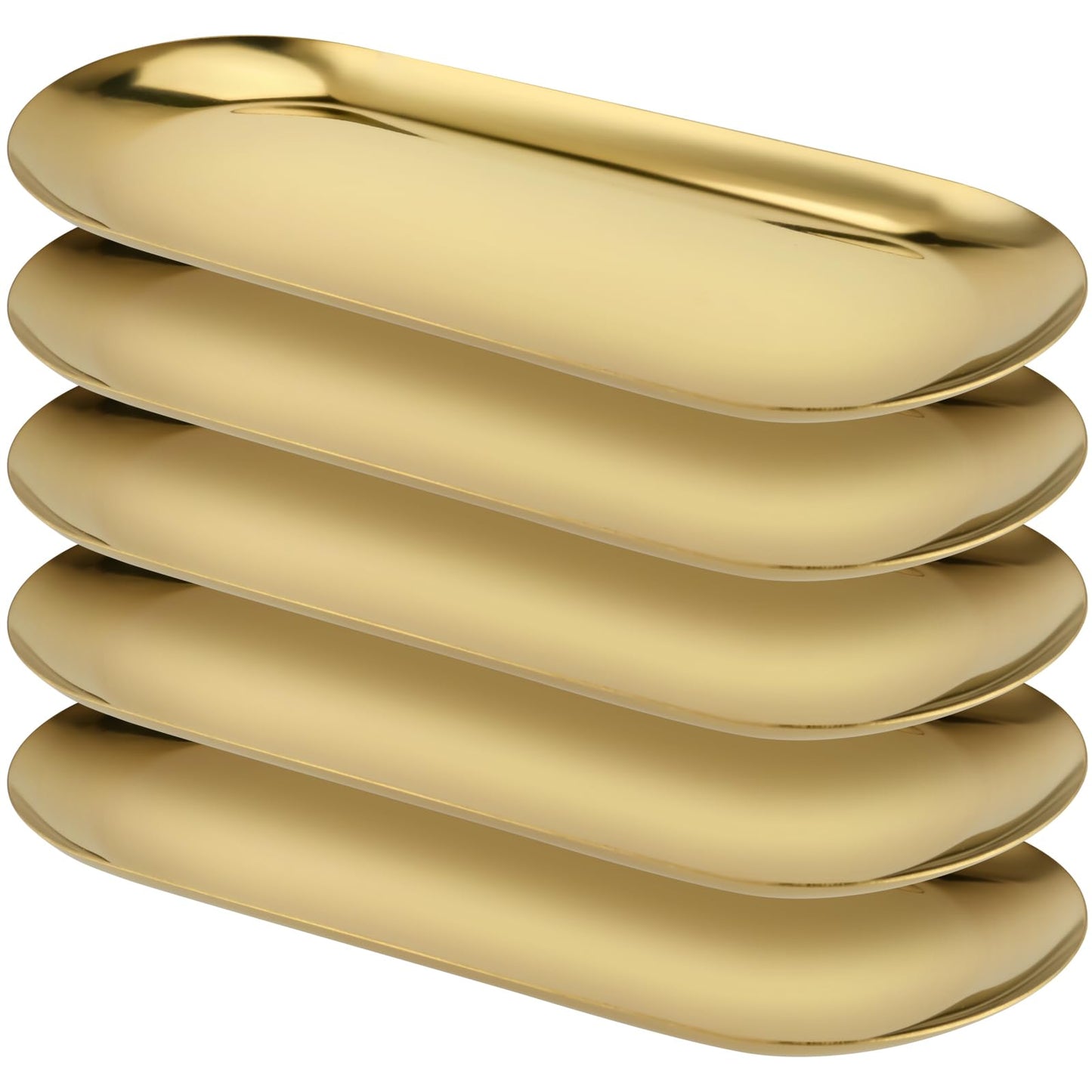 YUENPUN 5 PCS Gold Oval Mirror Trays, Stainless Steel Jewellery Trays, Vanity Tray for Makeup, Jewellery, Small Item Organising, 23 x 9cm