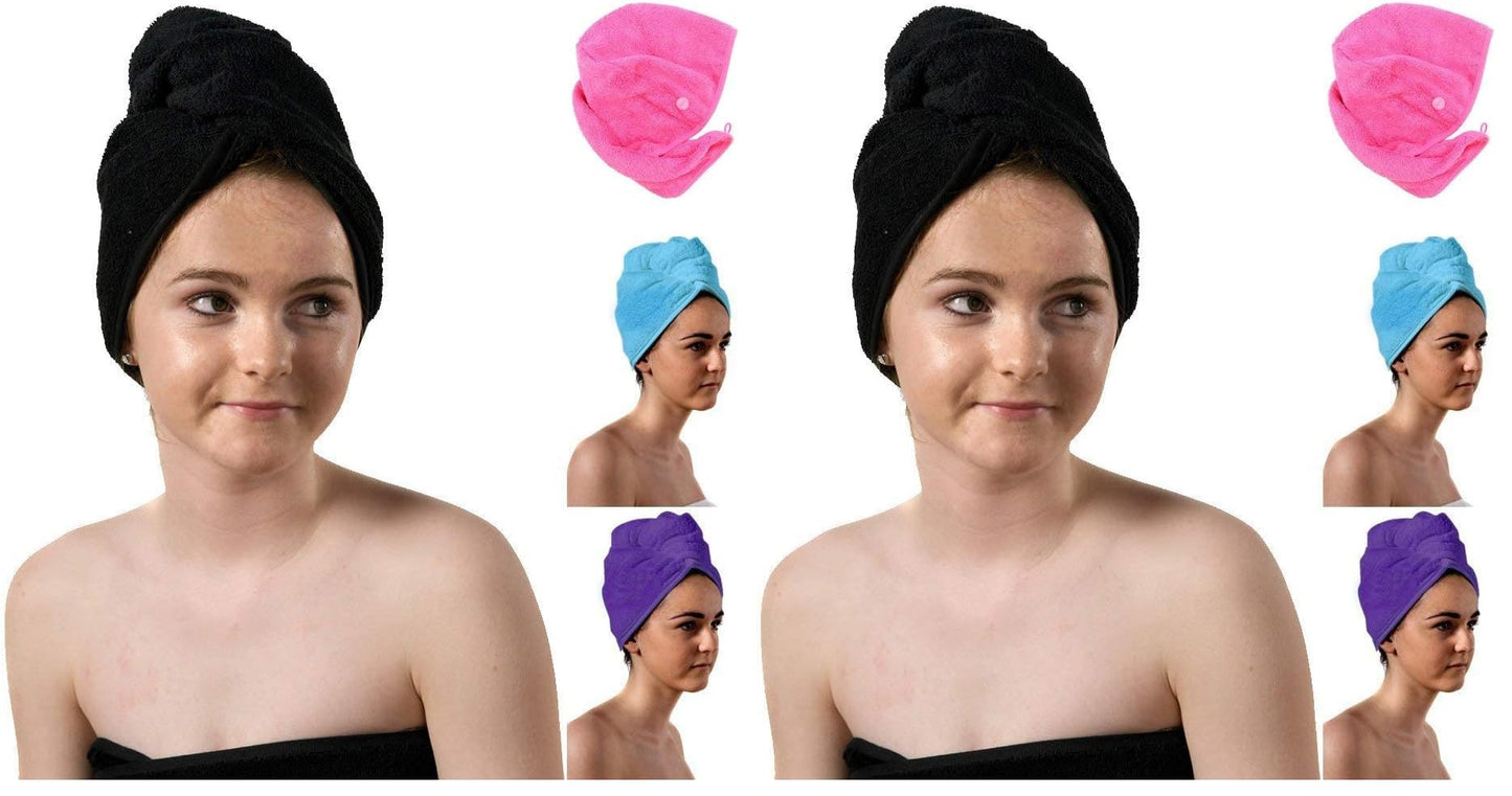 aztex Luxury Hair Turban Towel, Head Wrap Towel, Hair Drying Towel with Loop and Button Fastener, Luxury Absorbent and Lightweight Cotton