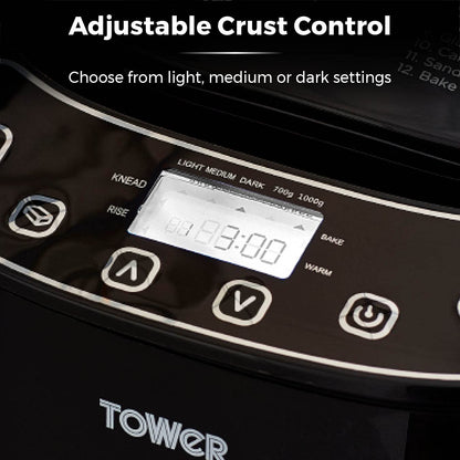 Tower T11003 2 lb Digital Bread Maker with 12 Automatic Programs, 13 Hours Delay Timer, 60 Minutes Keep Warm Function, Adjustable Crust Control,