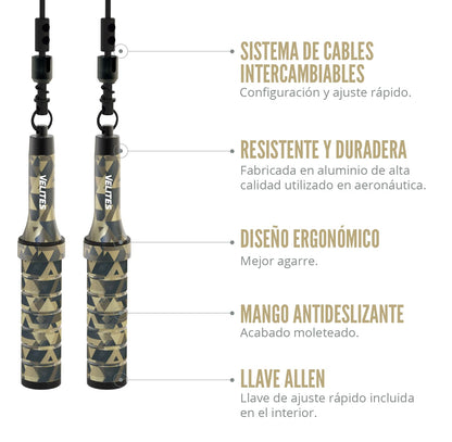 Velites Weighted Jump Rope for Crosstraining, Boxing and Fitness Earth 2.0 - Ideal for Maximizing Muscle Strength | Aluminium Rope (Kamo)