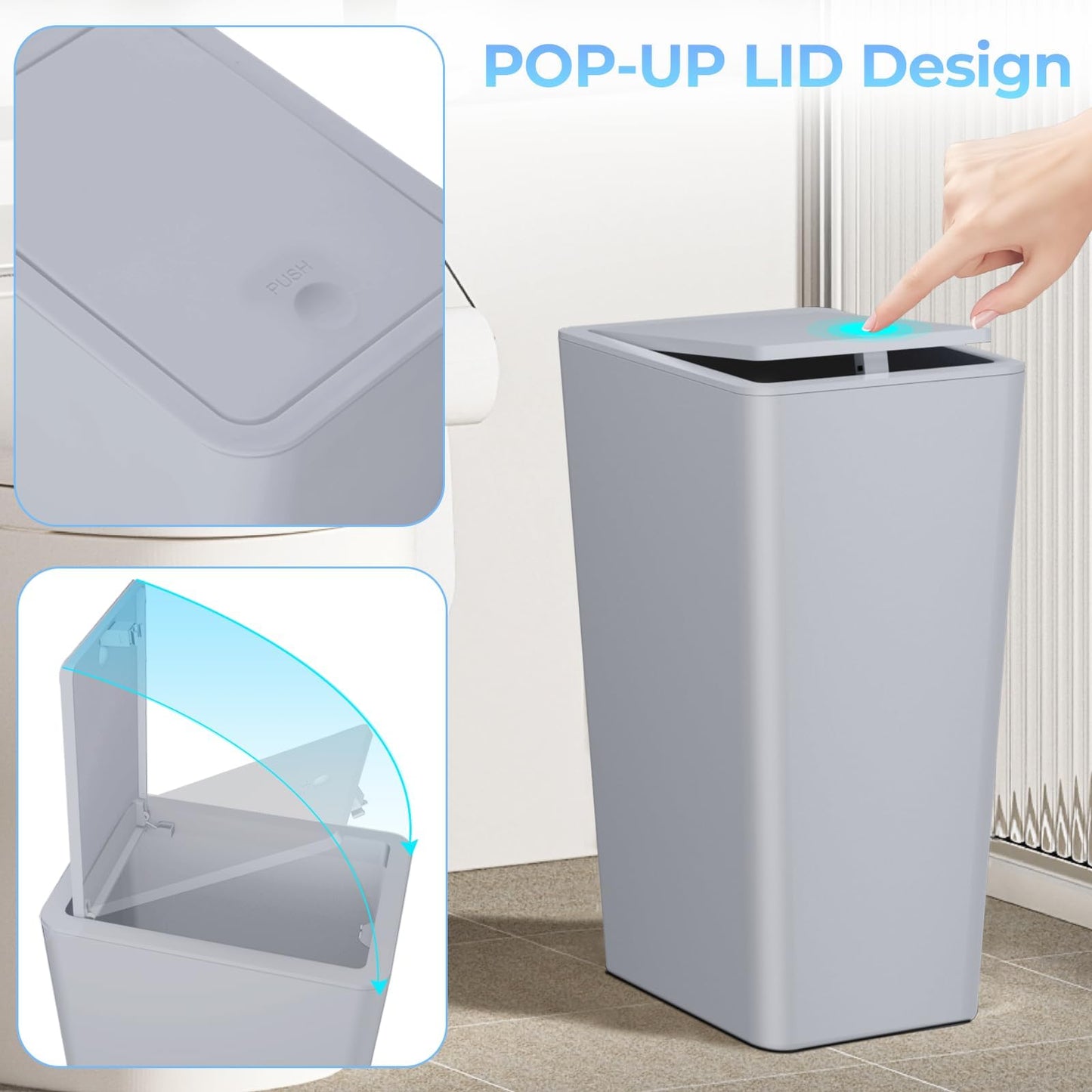 Xygobla 3 Pack 10L Slim Bathroom Bin with Lid