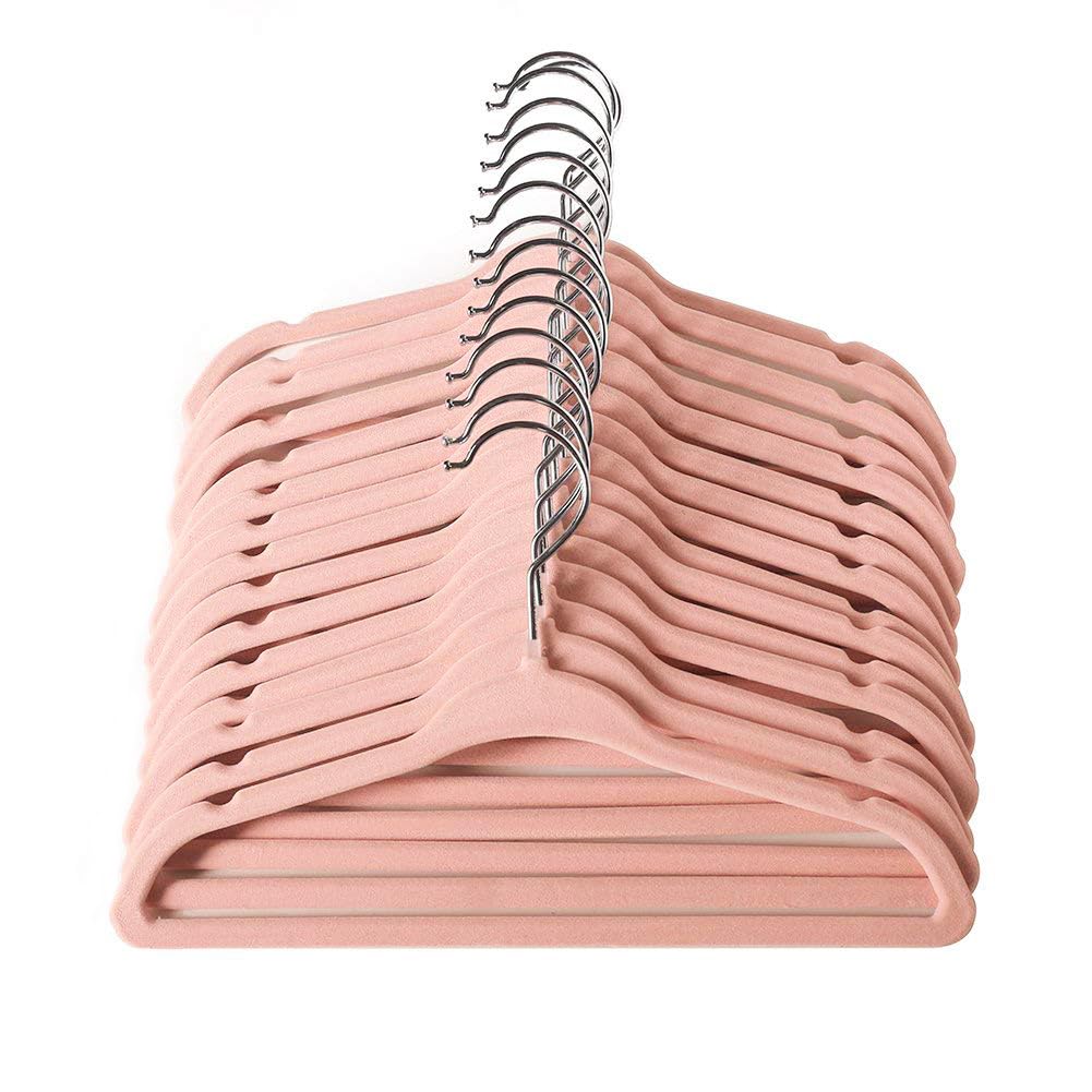 ManGotree 11" Baby Velvet Hangers Non-Slip Kids Hangers 15 Pack Light Pink