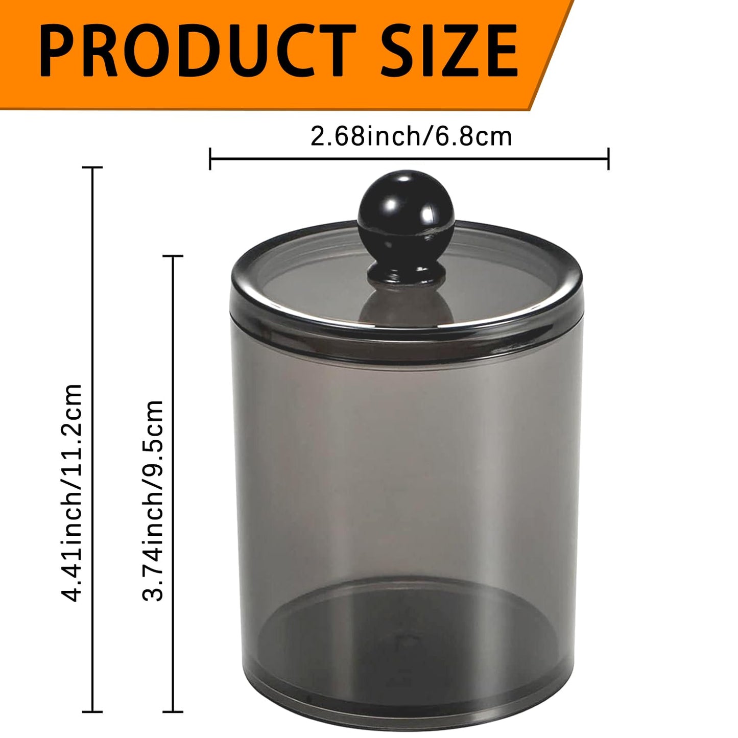 WUMUTI 4 PCS Cotton Pad Holder Cotton Bud Dispenser with Lids, 10 oz Clear Black Qtip Holder Bathroom Canisters Cosmetic Storage Jars for Cottons