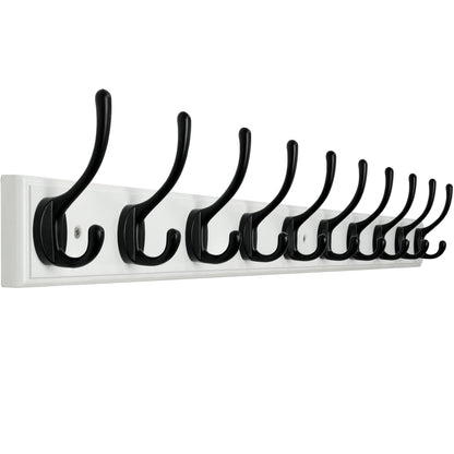 WEBI Coat Rack Wall Mounted,10 Hooks,97cm Long Wall Coat Hanger,Coat Hooks Wall Mounted for Hanging Coats,Clothes,Jacket,Black on White