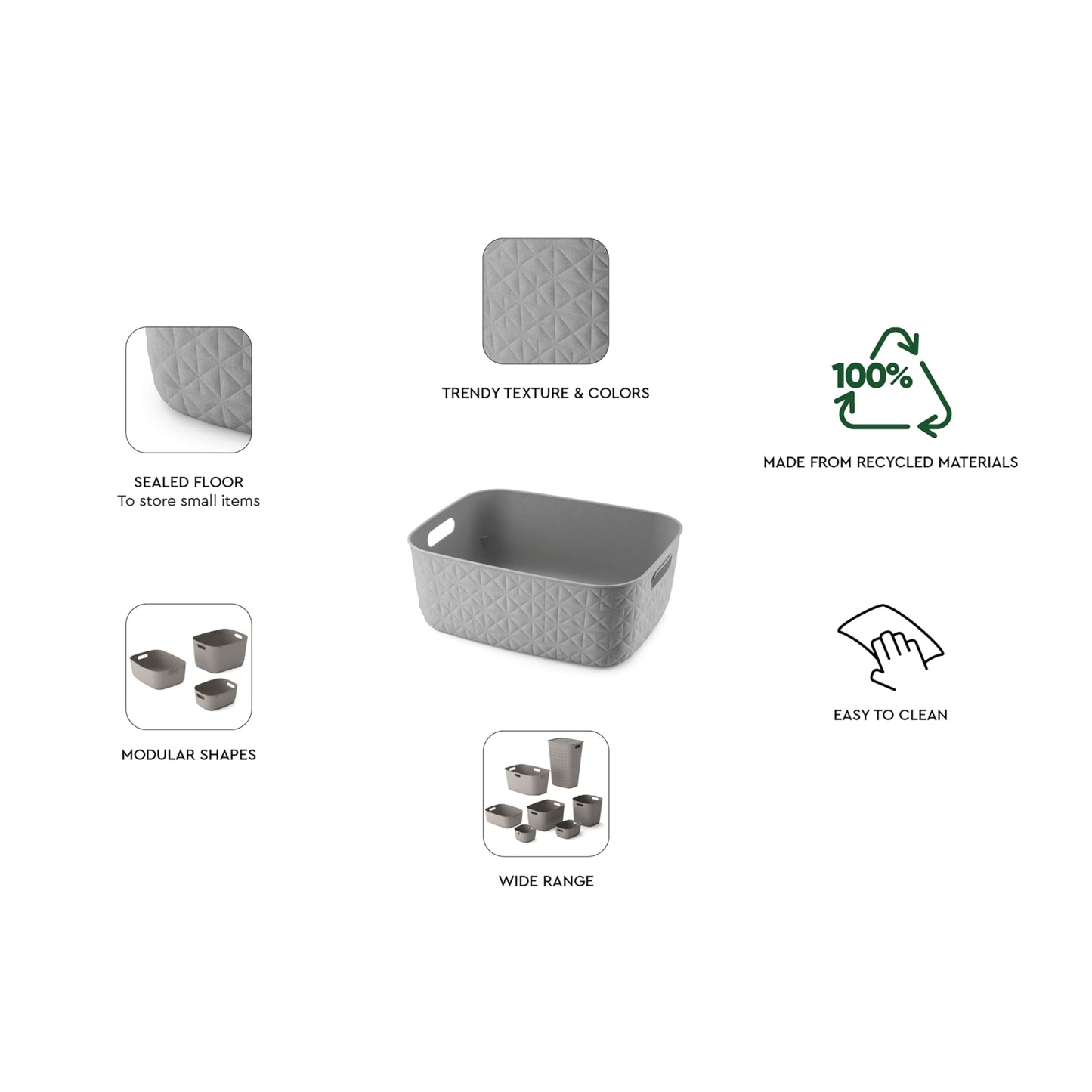 CURVER Softex 4x 12.5L Storage Baskets, 100 percent Recycled Material, Lightweight, For Bathroom, Living Room, Kitchen, Taupe