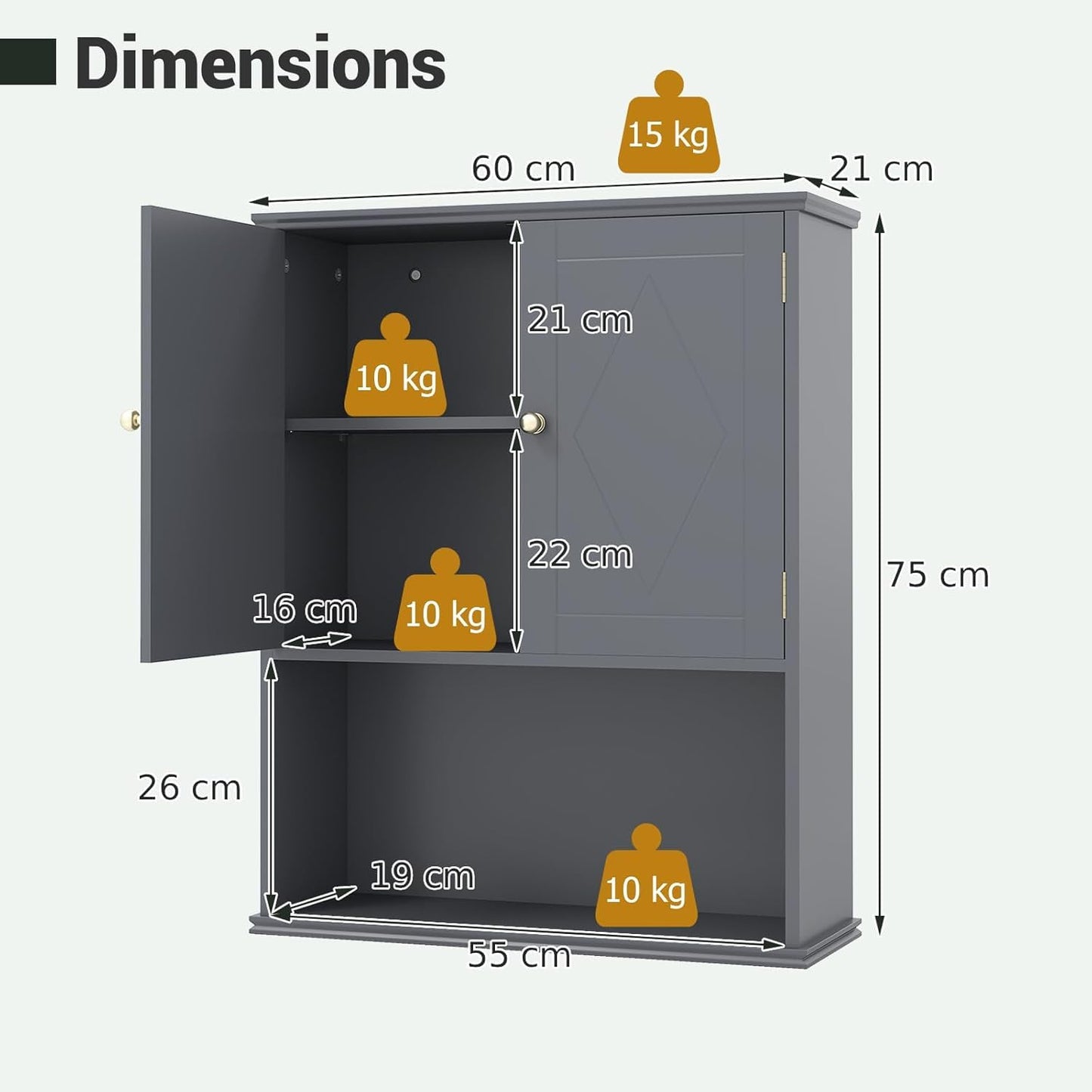 RELAX4LIFE Bathroom Cabinet Wall Mounted, Modern Bathroom Wall Cabinet with 2 Doors and Adjustable Shelves