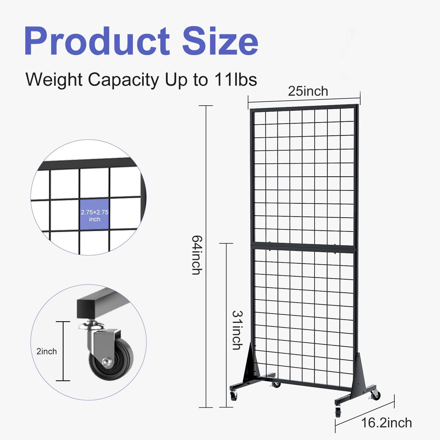 DEYEGELEA Gridwall Panel Display Stands, 2'x5.5' Ft, Heavy-Duty Floorstanding Retail Display Rack with Triangle-Base for Retail Art Fair Show