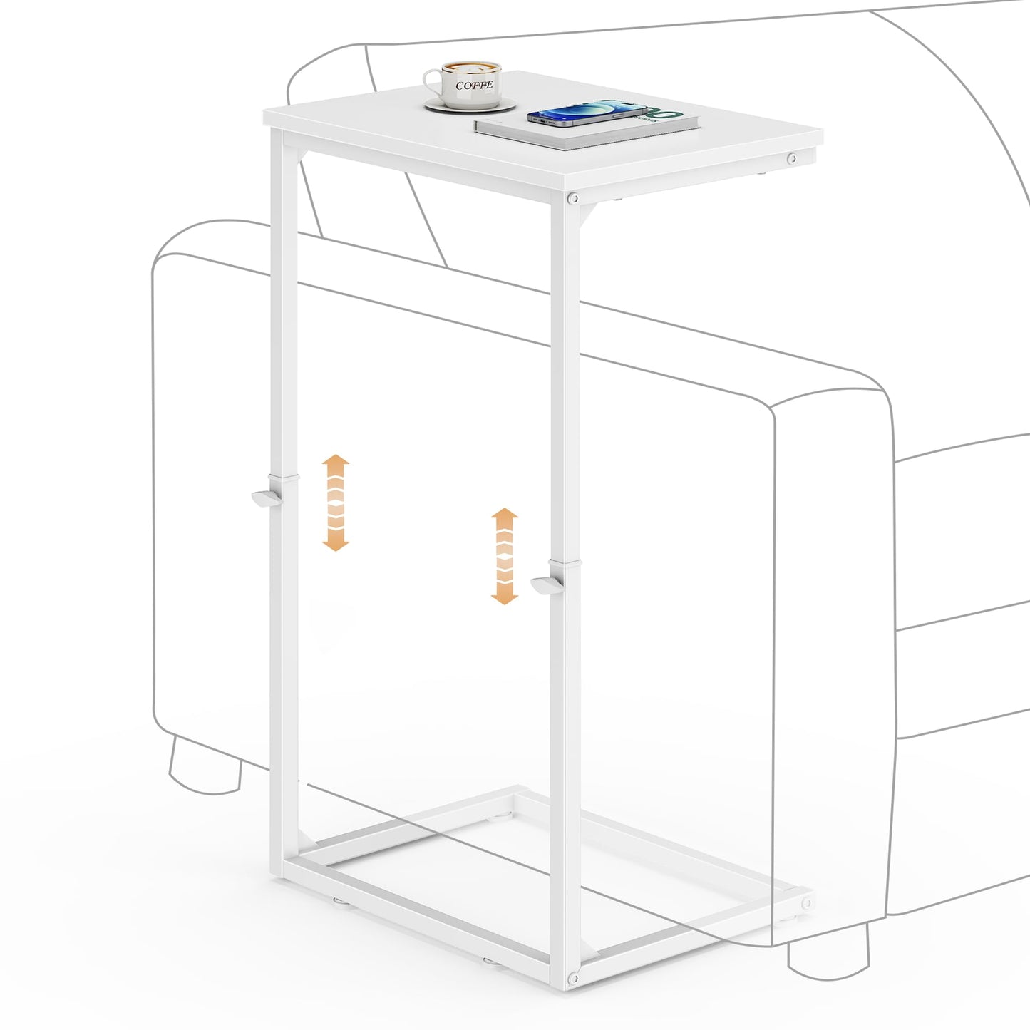 Vagusicc C-Shaped Side Table, Adjustable Height 45-85cm Sofa Side Tables, Small Side Table for Small Spaces