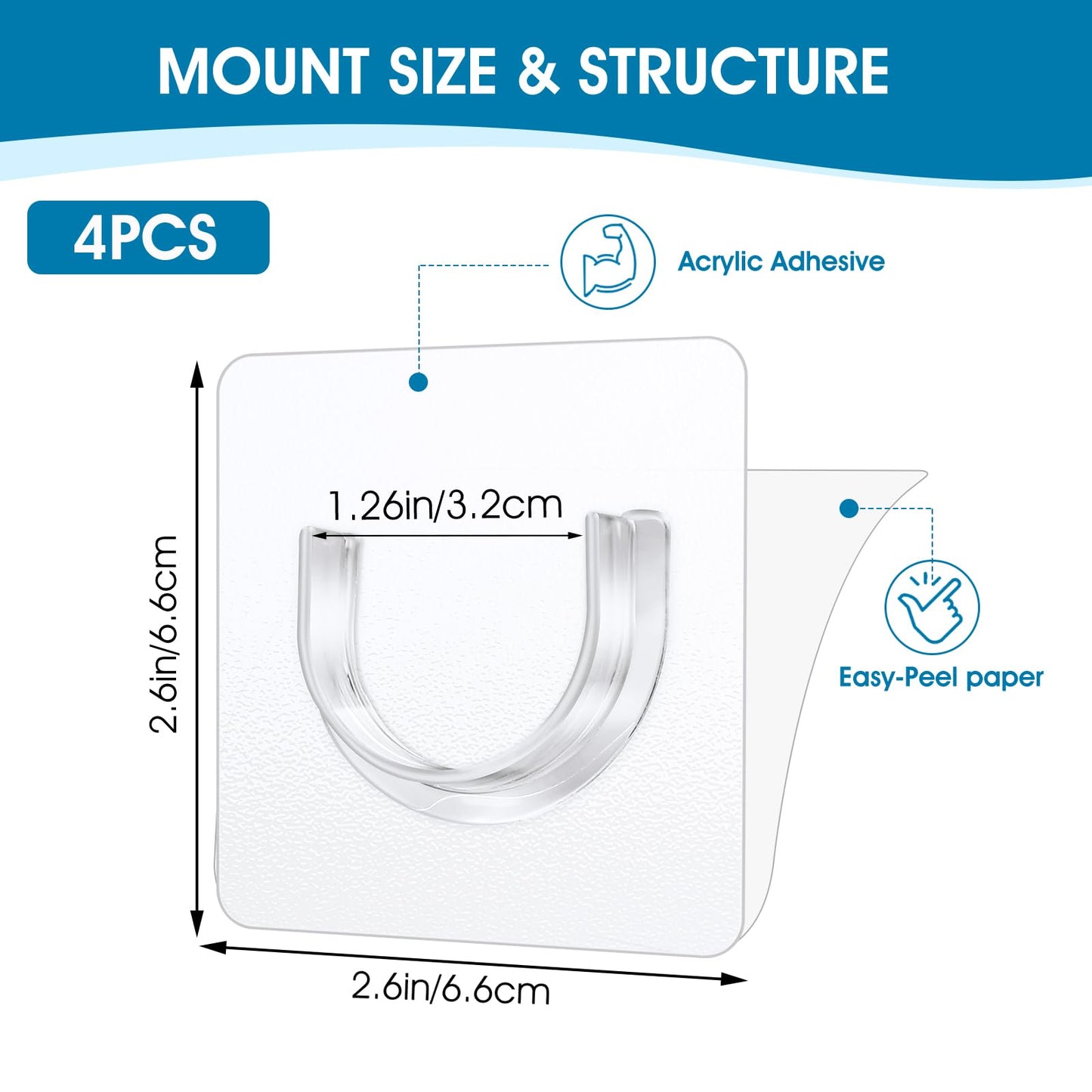 Shower Curtain Rod 8 PCS No Drill Retainer Brackets Tension Holders Adhesive Holder Closet Hooks Rods For Bathroom Wardrobe Curved Clips Wall Strip