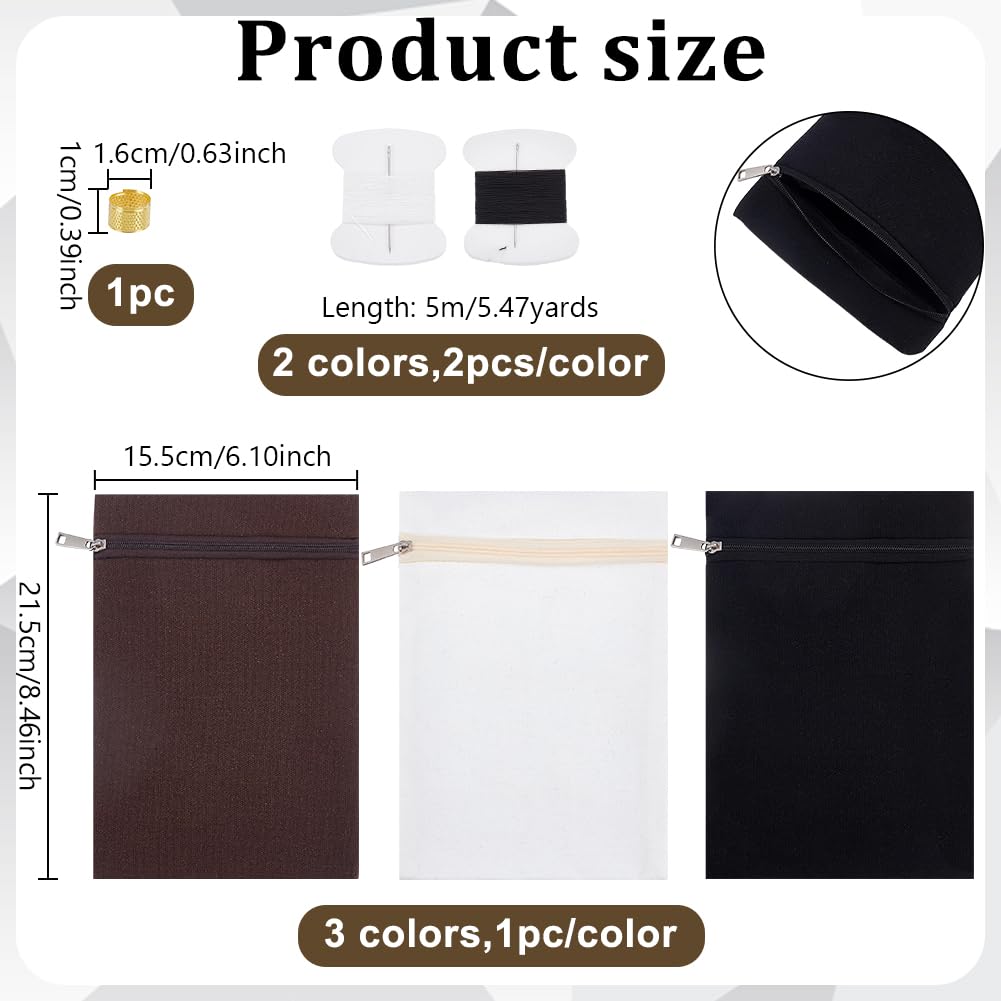 PLIGREAT 3 Pcs Sew-in Side Pocket with Zipper, Colorful Coat Inside Pockets Canvas Hidden Wallet Sew in Pockets for Travel Outdoor Daily Wear