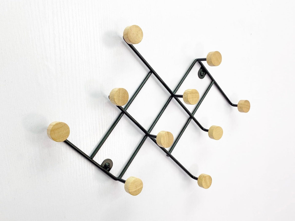 ASPECT Wall Mounted Coat Rack/Hanger,10 Wooden Hooks