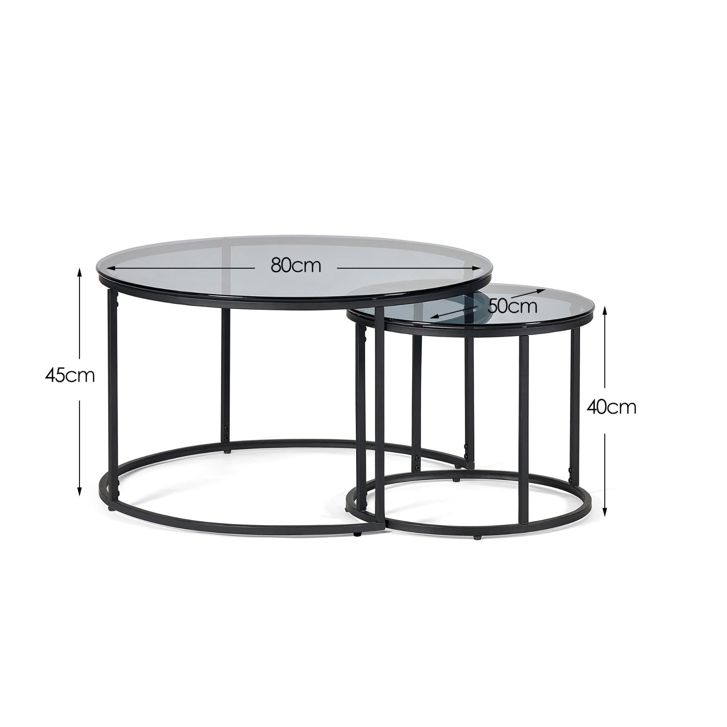 Julian Bowen Chicago Nesting Coffee Tables, Smoked Glass - H45 x W80cm