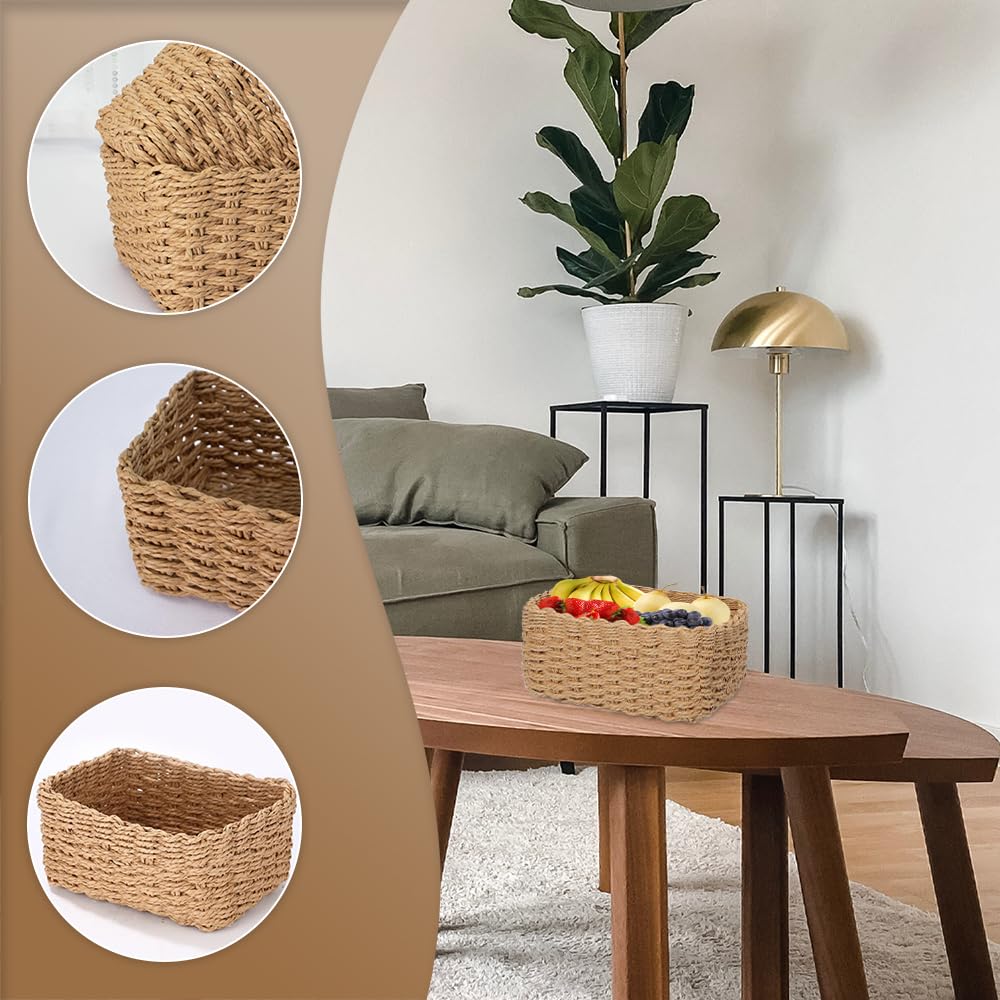 Lighterday Wicker Gift Baskets 4 Pcs Small Hampers - Woven Storage Basket 4 Sizes - Brown Rectangular Wicker Baskets for Shelves, Gift, Bathroom