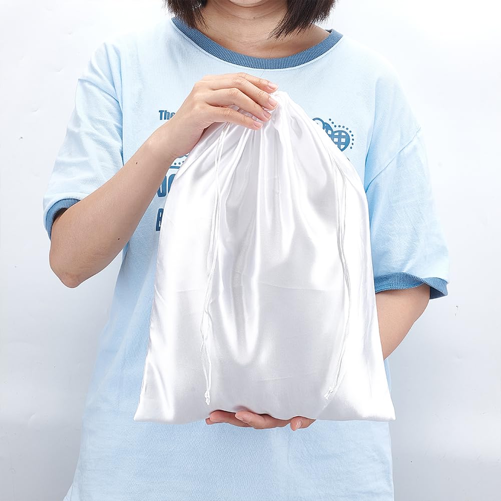 NBEADS 12 Pcs Satin Dust Bags, Rectangle Drawstring Bags Small Size Storage Bag White Storage Bag Dust Cover Storage Bag for Packaging Handbags