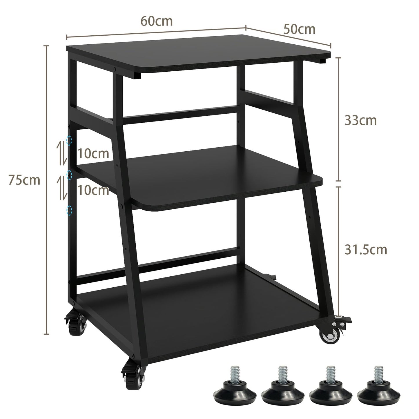 PUNCIA 60x50x75cm Printer Stand, 3 Tier Printer Table with Storage