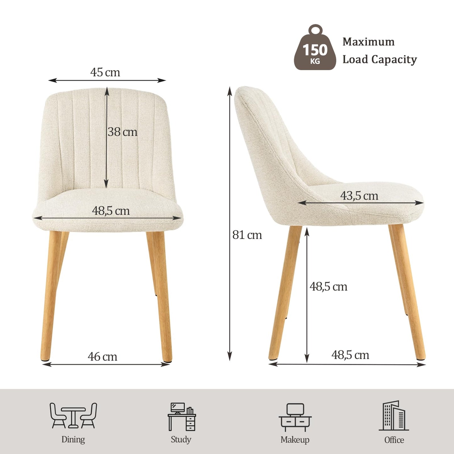 Goeurvant Dining Chairs Set of 4 Upholstered Armchairs with Wooden Legs Kitchen Chairs for Living Room, Beige-Chenille
