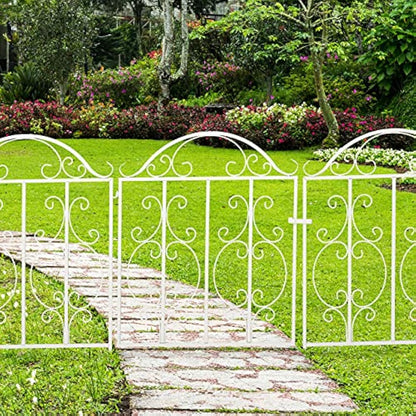 Relaxdays Garden, 3 Parts, Expandable, Ornate gate with 2 Fence Elements, Made of Steel, 185 x 98.5 cm (LxH), White, 98.5 x 185 x 2.5 cm