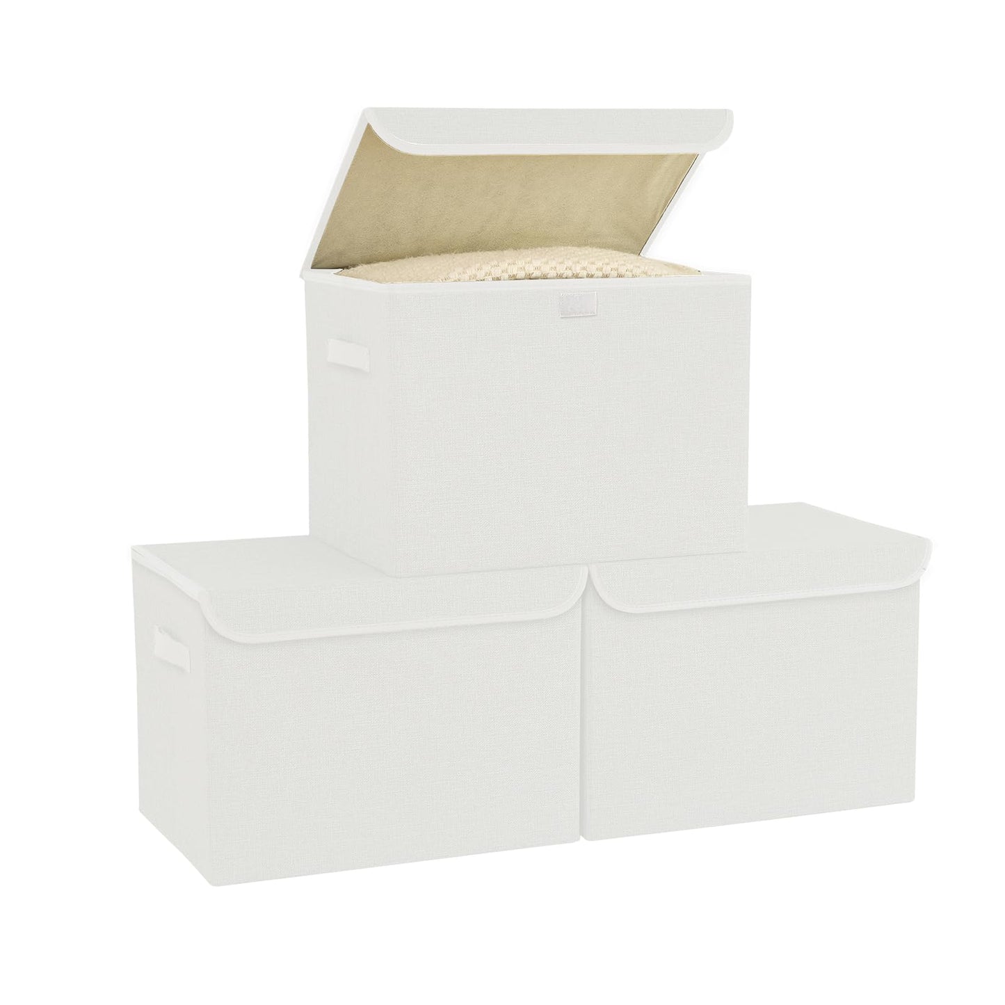 Bagnizer Medium Collapsible Storage Baskets Foldable with Lids 3PCS