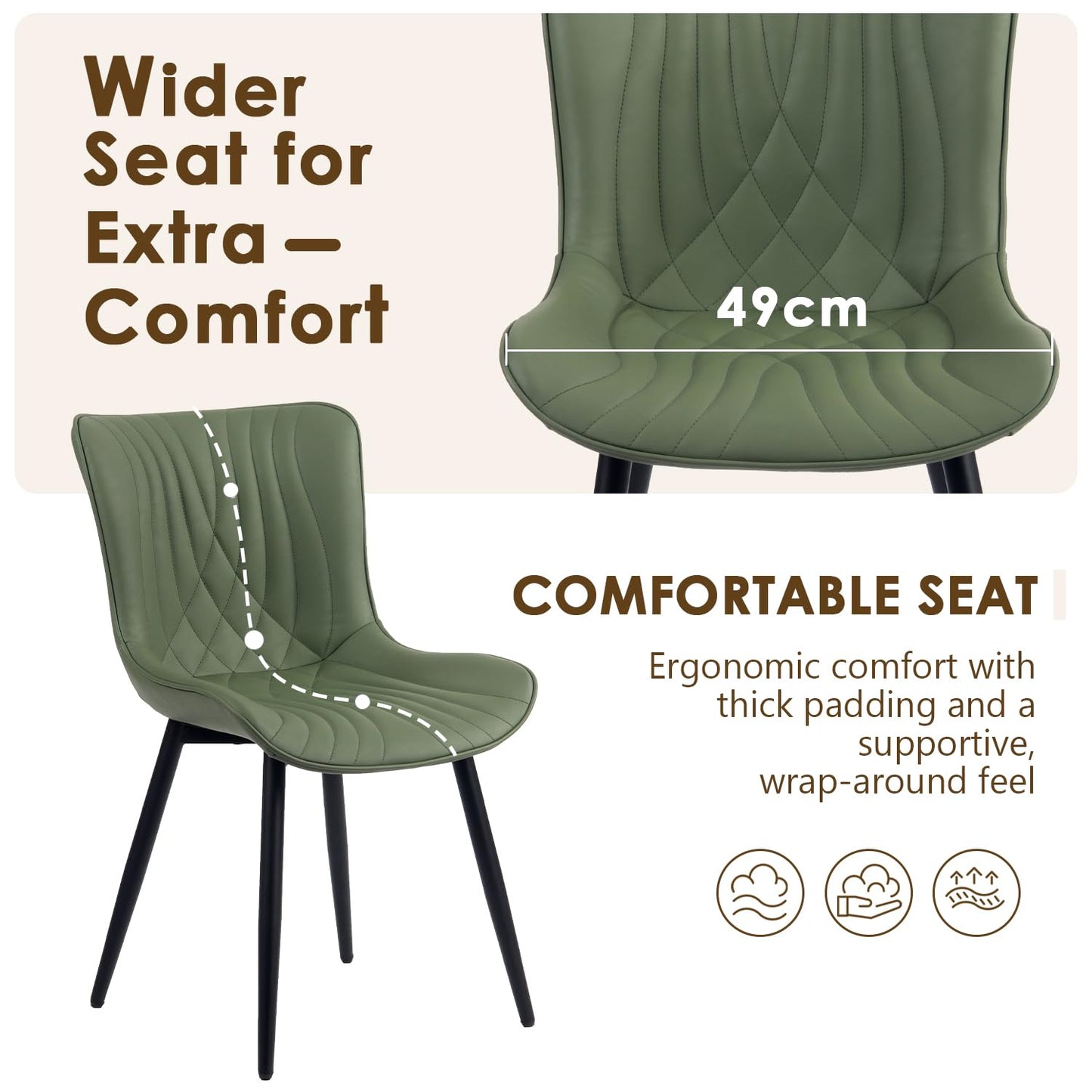 Kidol&Shellder Dining Chairs Set of 2, Modern Dining Room Chair, Green