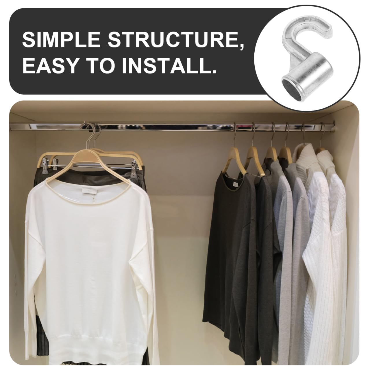 SHINEOFI 2Pcs Closet Hanger Connector Hooks Metal Over Cabinet Hook and Under Cabinet Hook for Wardrobe Clothes Hanger Connector Hooks for Clothes