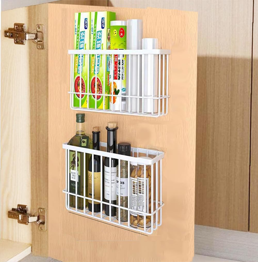 EigPluy 2 Pieces Kitchen Cabinet Door Storage Box, Self-Adhesive Storage Box, Wall Mounted Metal Storage Boxes,Cabinet/Bathroom/Fridge Small Items