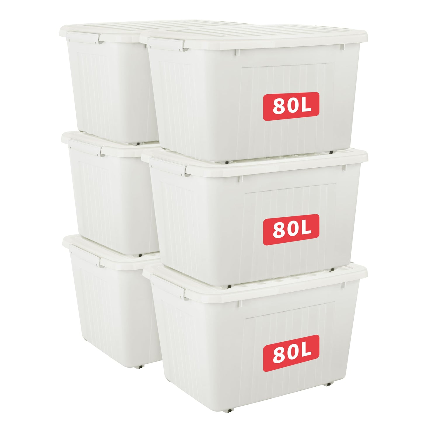 Cetomo 80L*6 Storage Boxes with Lids, Plastic Storage Box with Wheels and Secure Side Latches, Stackable & Nestable Organizer for Home, Office