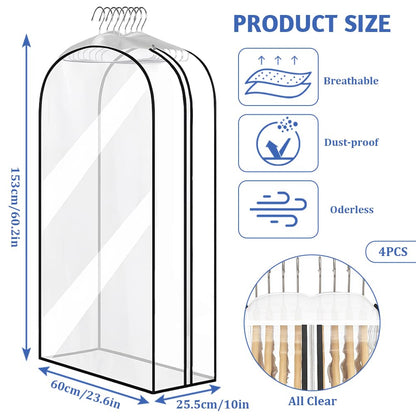 AMFUN Garment Bags, 4PCS Full Clear Dustproof Garment Bags, Moth Proof Clothes Covers with Zip, Waterproof Suit Storage Bags for Coats, Jackets
