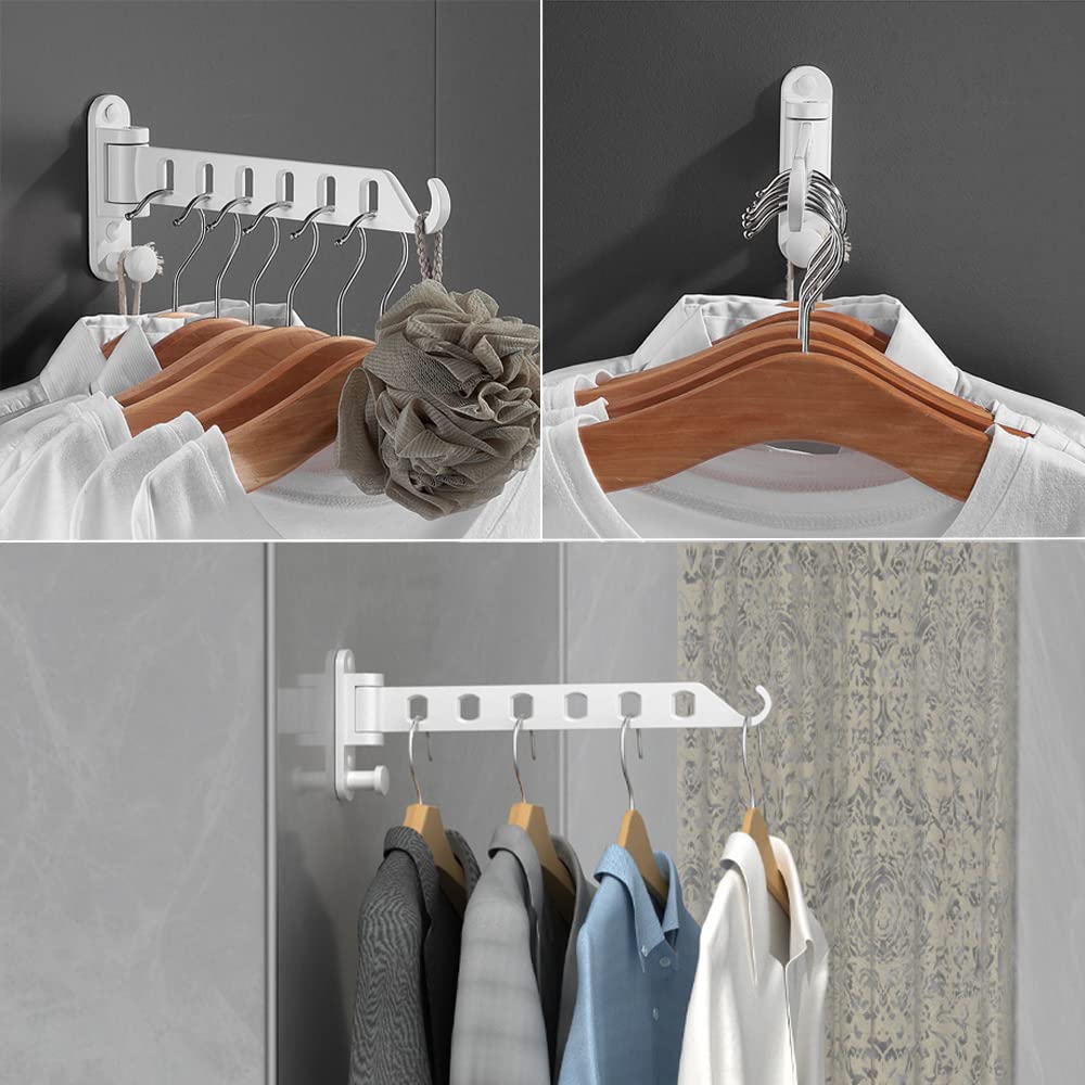 Lxoraziy Wall Mounted Clothes Hanger, Foldable Wall Clothes Airer, 180° Swivel Hanger, Wall Hook with Screw, for Laundry, Bathroom, Utility Room