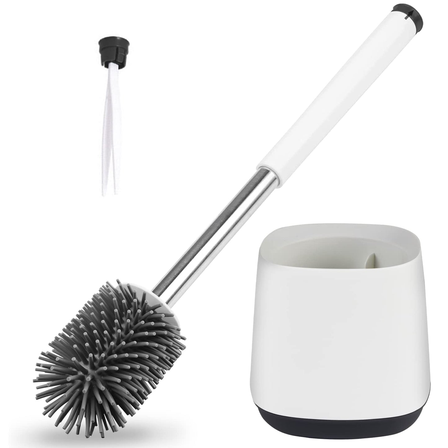Hulameda [304 Stainless Steel] Toilet Brush and Holder Set, Silicone Toilet Brushes with Long Shank Stainless Steel Handle,Tweezers included. 4.8 x