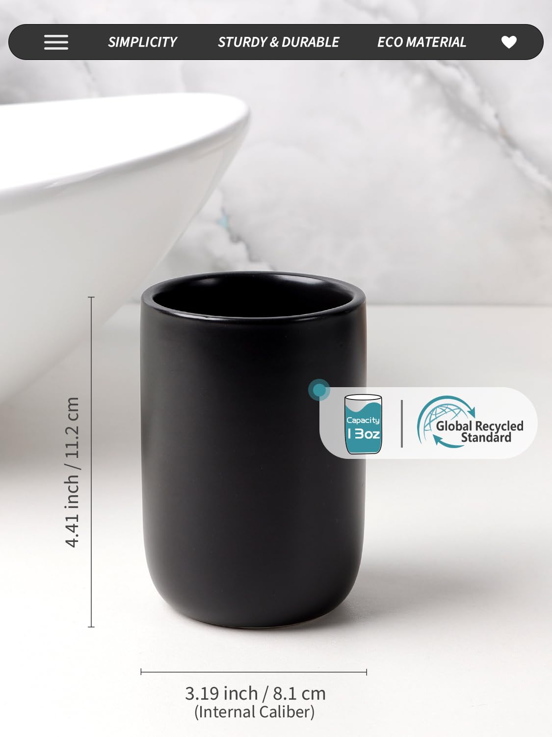 BosilunLife Toothbrush Holders for Bathroom Countertop, 320ml/11Oz Reusable Ceramic Toothbrush Holders Cup for Toothbrush and Toothpaste