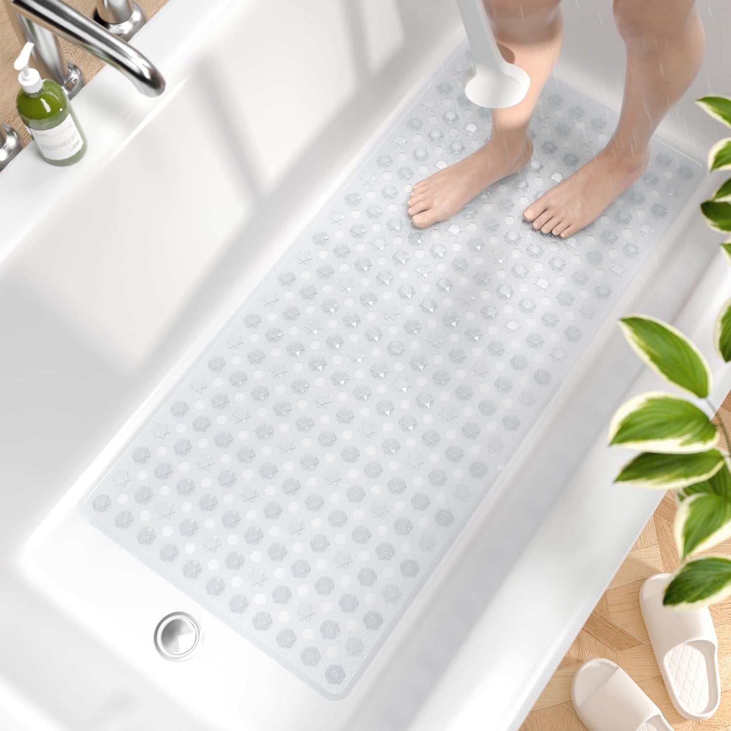 HITSLAM Bath Mat Non Slip Anti Mould, 89 x 40 cm Long Non Slip Shower Mat for Inside Shower