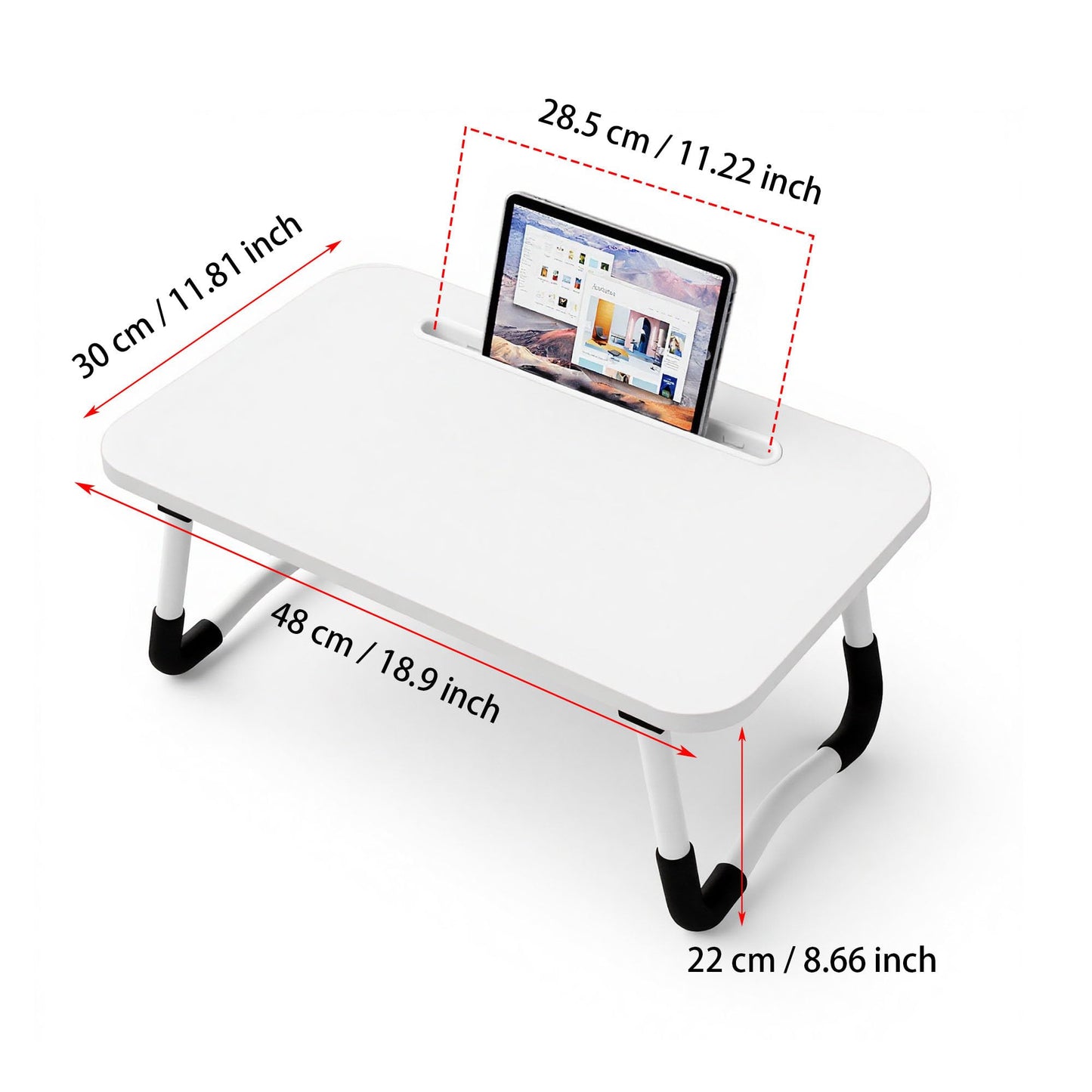 Small Laptop Bed Desk - Lap Desk 48 x 30cm for Breakfast Tray Table, Eating, Reading, Writing, Working, Laptop Stand for Bed, Sofa, Office and Home