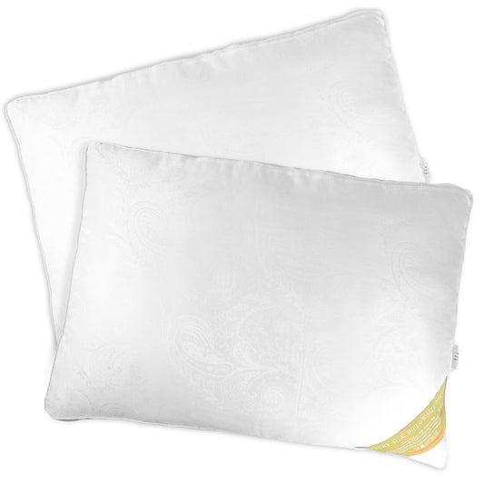 LuxBedCo Luxury Pillows 2 Pack - Soft Mulberry Silk Pillow Set for Head & Neck Support - Comfortable & Breathable 1000g Hotel Pillows for Better Sleep