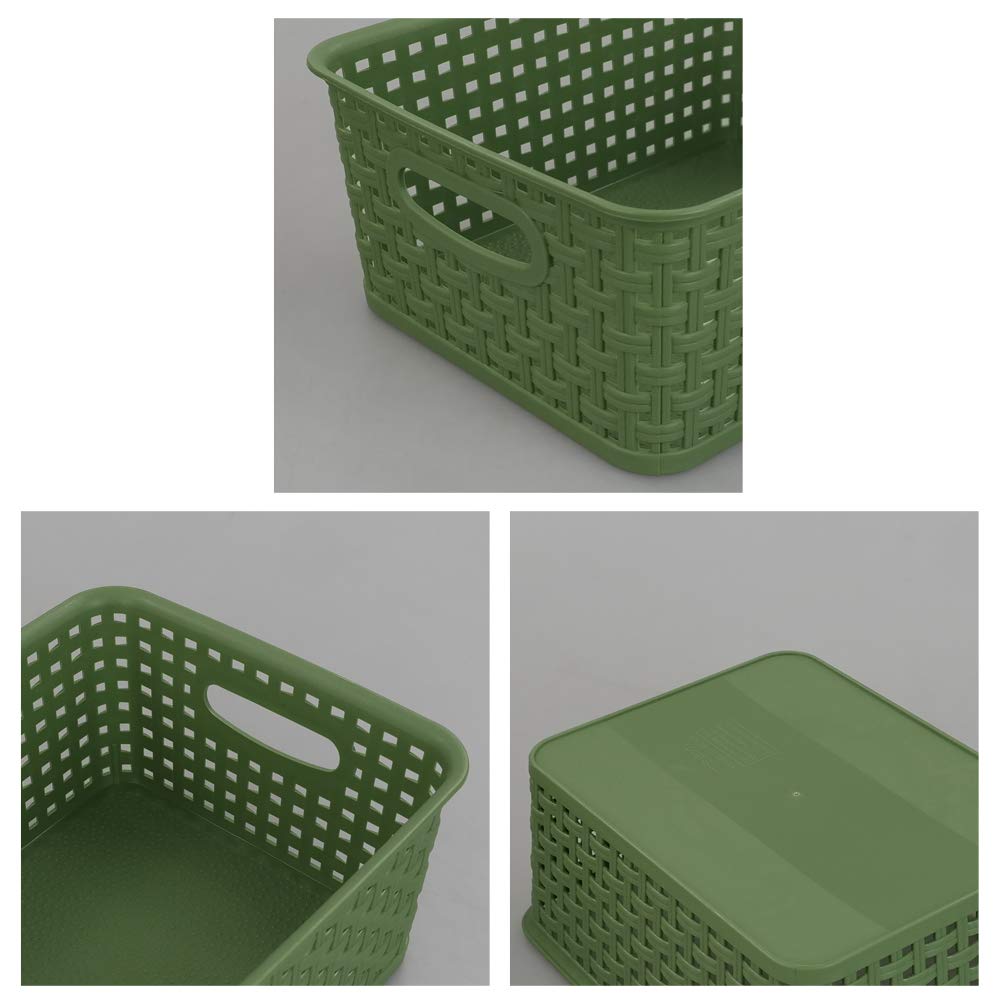 Sandmovie Plastic Woven Storage Baskets Drawer Organizer, Deep Green, 6 Packs