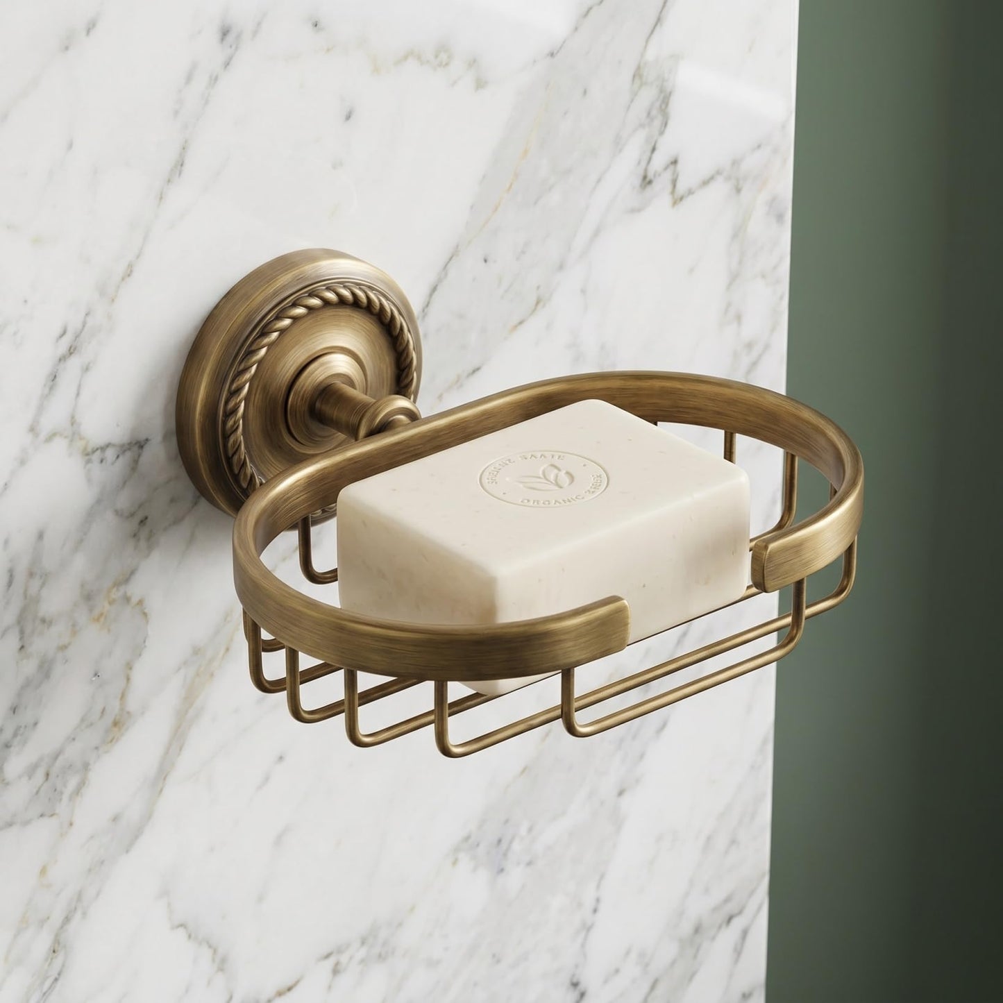 WOONEKY Solid Brass Wall Mounted Soap Holder Vintage Style Soap Basket with Retro Wave Pattern Concealed Screws Drainage Design for Bathroom Shower