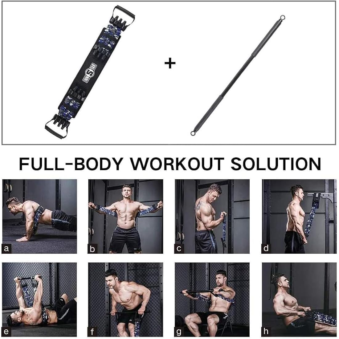 INNSTAR Portable Home Gym Set with Workout Bar, Bench Press Set, Squat Resistance Band, Door Anchor and More-Full Body Workout Equipment to Build Muscle and Shape Body