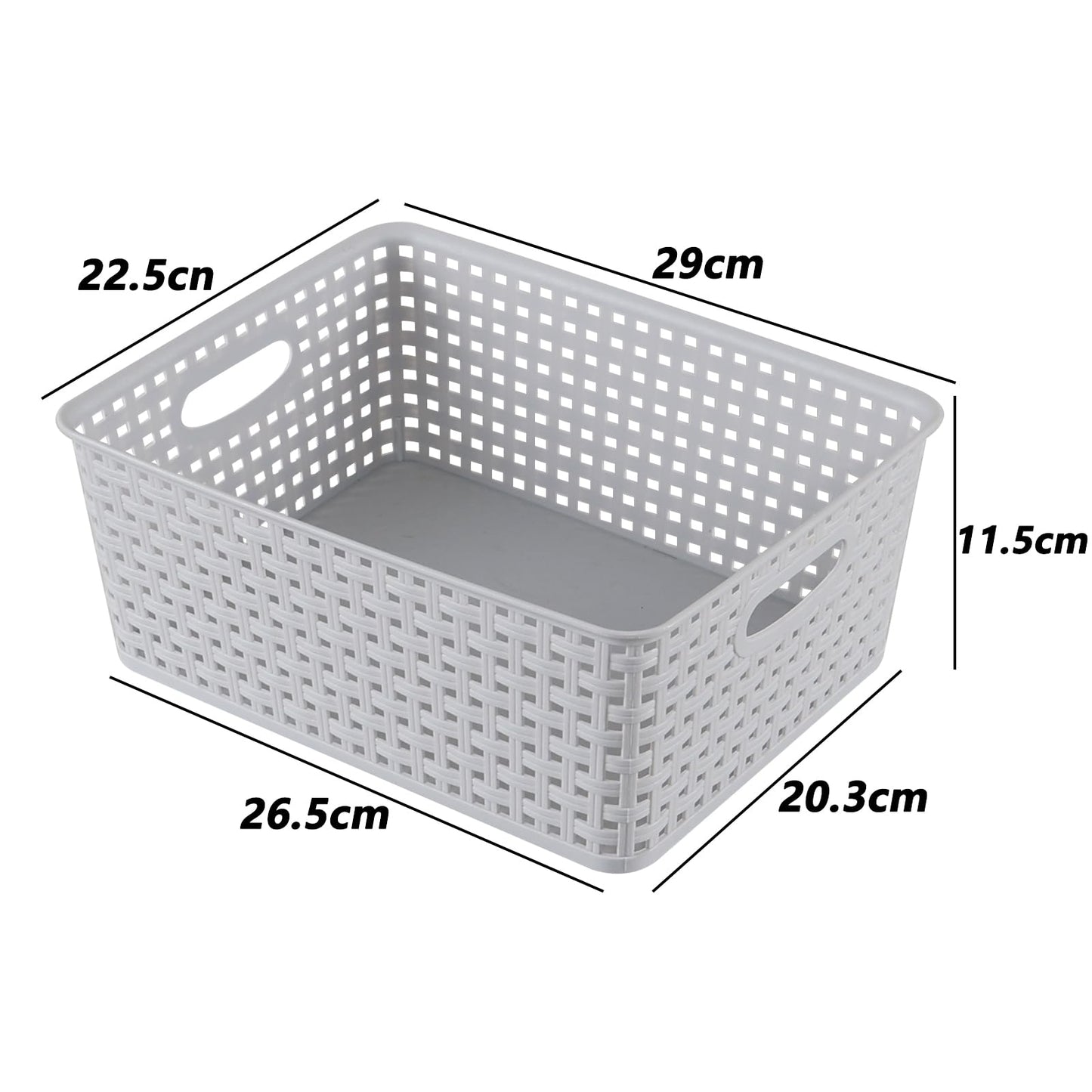 Yuright 4 Pack Plastic Woven Storage Baskets for Desktop Shelf, Light Gray