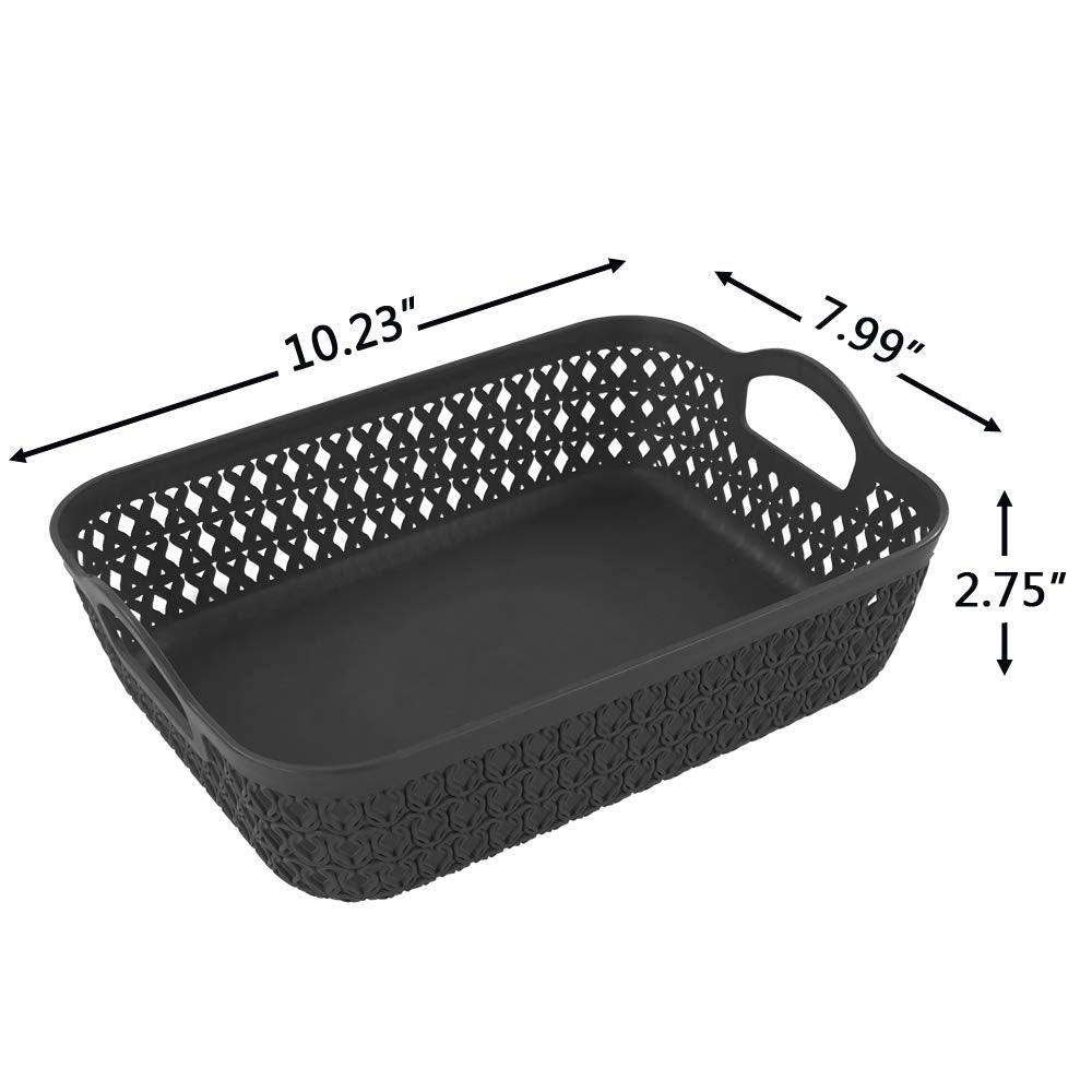 Zerdyne Set of 6 Gray Small Plastic Storage Basket Tray with Handle
