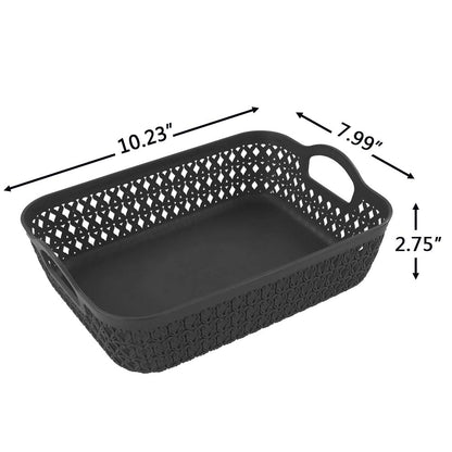 Zerdyne Set of 6 Gray Small Plastic Storage Basket Tray with Handle