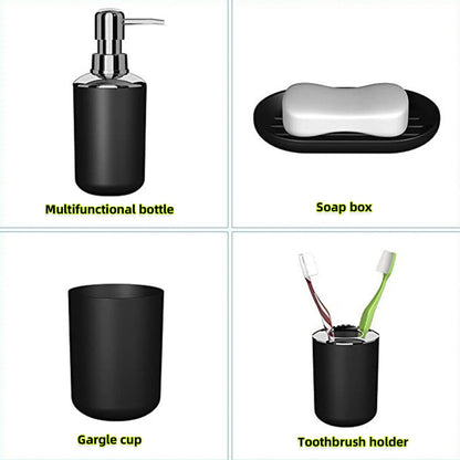 Hosoncovy 4 Pieces Bathroom Accessory Set with Soap Dispenser, Bathroom Cup, Soap Dish ，Toothbrush and Toothpaste Holder Black