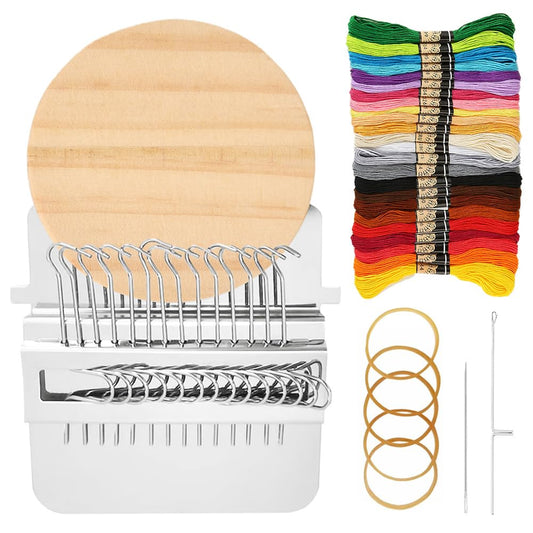 Small Darning Loom Weaving Loom, 14 Hooks Darning Looms Speedweve Type Weave Tool with 24 Color Threads, Mini Knitting Machine for DIY Weaving Arts,