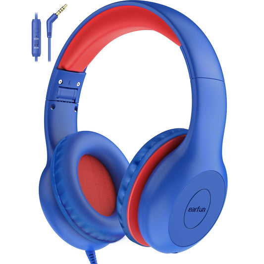 EarFun Kids Headphones, Wired Headphones Kids 85/94dB Volume Limit, Sharing Function, Stereo Sound Adjustable Headband Children Headphone for