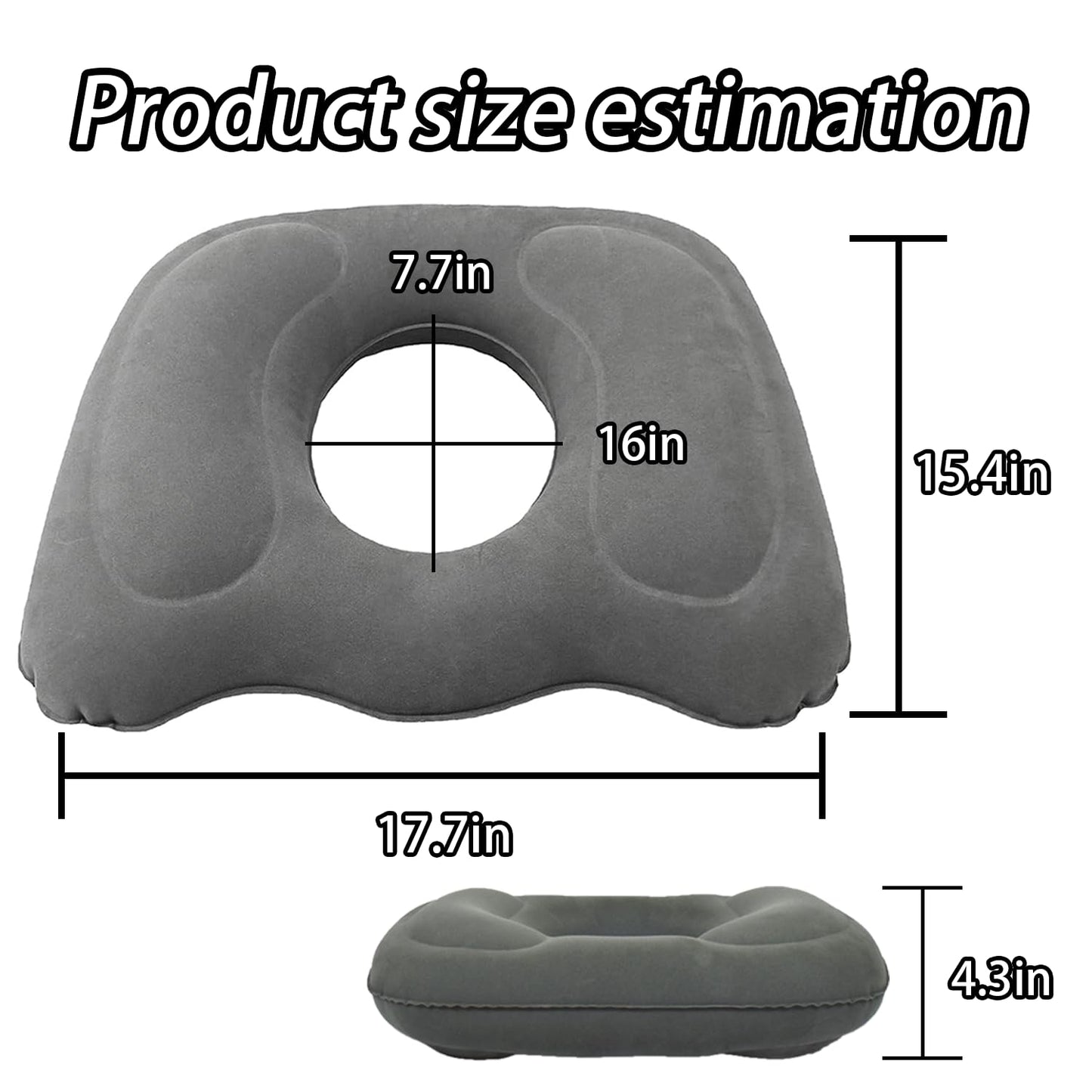 ORARTMM Hemorrhoid Seat Cushion, Grey, Inflatable Seat Ring with Coccyx Relief, Orthopaedic Cushion for Surgical Recovery, Sciatica