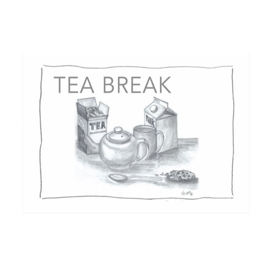 ROCK THE HOME Tea Break Design Tea Towel - White, Absorbent, Thick, Ethically Sourced, Half Panama Cotton Washable, Printed in the UK, Water-Based