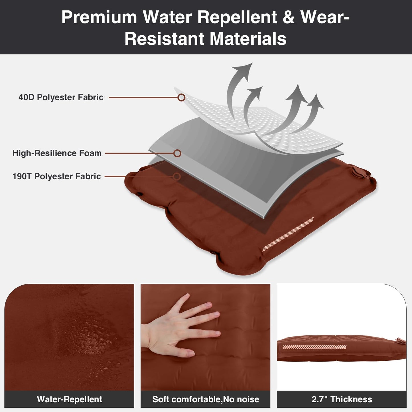 Plliocse Inflatable Seat Cushion,Lightweight Self-Inflating Seat Cushion,Memory Foam Waterproof Air Cushion for Airplane Travel Camping Backpacking