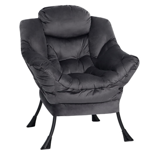Mordchil EU Comfy Chair for Adults,Armchair for Living Room,Velvet Reading Chairs for Bedroom, Accent Chairs for Dorm with Steel Frame,Dark Grey